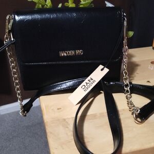 Madden NYC Black Chain-Accent Crossbody Bag